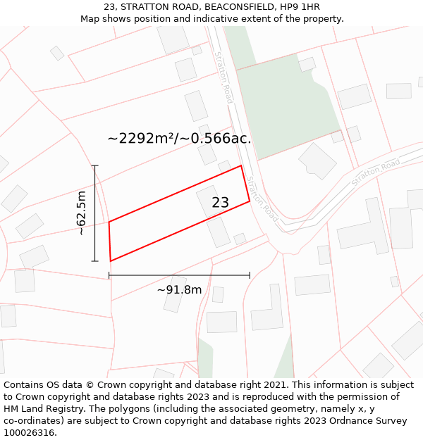 23, STRATTON ROAD, BEACONSFIELD, HP9 1HR: Plot and title map