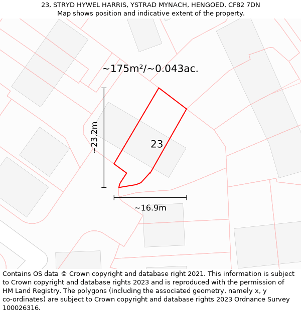 23, STRYD HYWEL HARRIS, YSTRAD MYNACH, HENGOED, CF82 7DN: Plot and title map