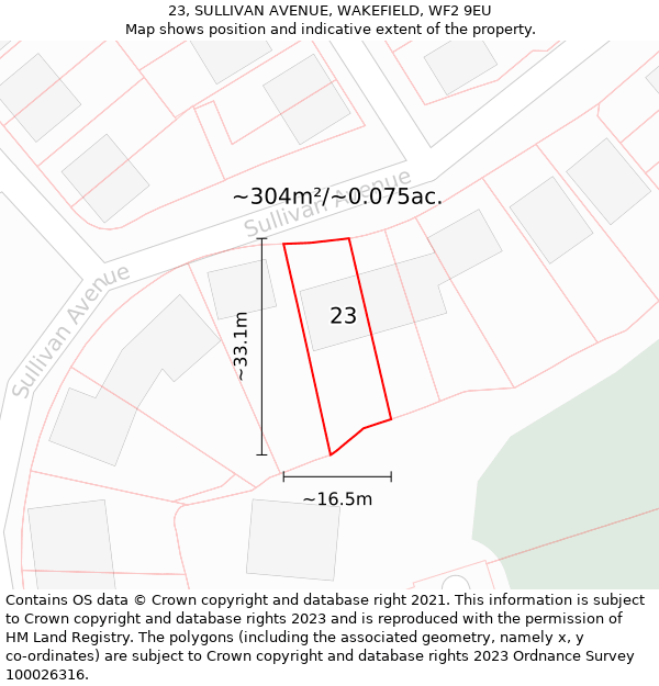 23, SULLIVAN AVENUE, WAKEFIELD, WF2 9EU: Plot and title map