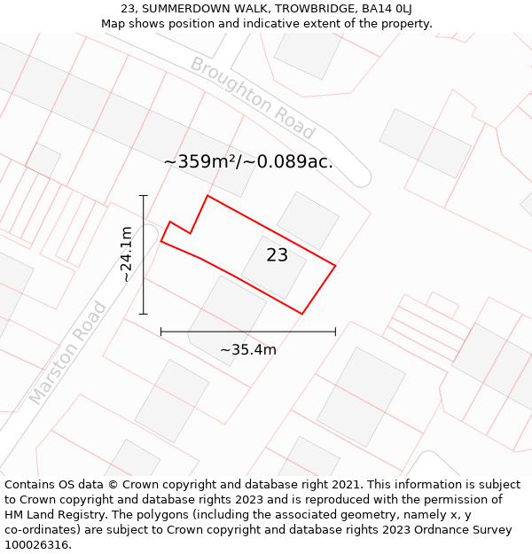 23, SUMMERDOWN WALK, TROWBRIDGE, BA14 0LJ: Plot and title map