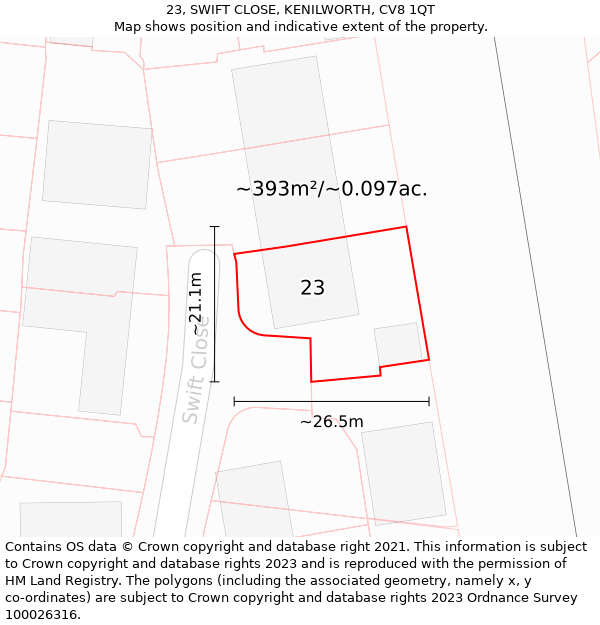 23, SWIFT CLOSE, KENILWORTH, CV8 1QT: Plot and title map