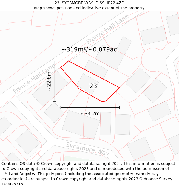 23, SYCAMORE WAY, DISS, IP22 4ZD: Plot and title map