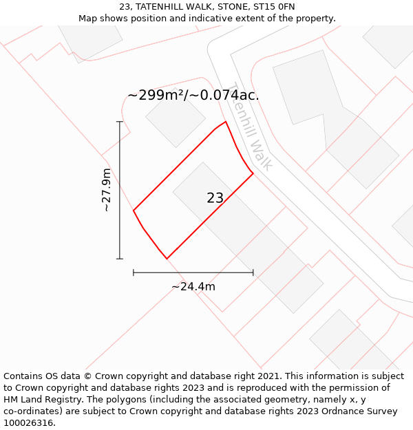 23, TATENHILL WALK, STONE, ST15 0FN: Plot and title map