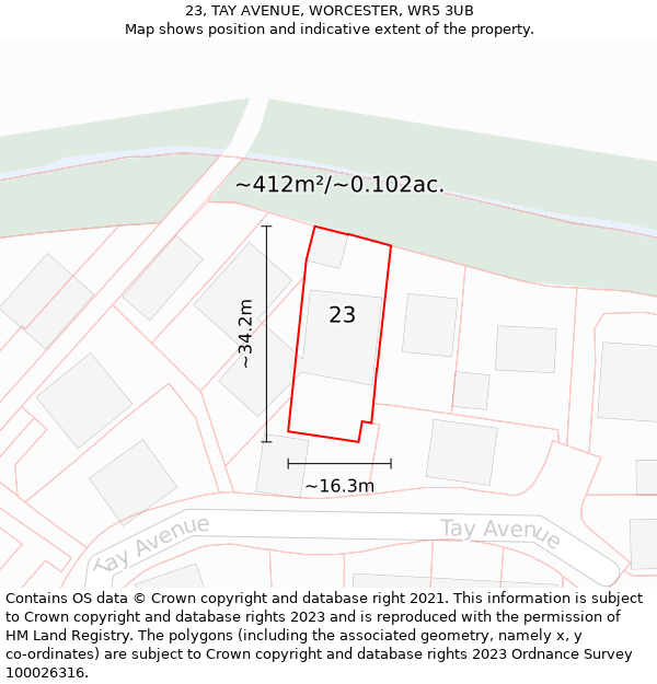 23, TAY AVENUE, WORCESTER, WR5 3UB: Plot and title map