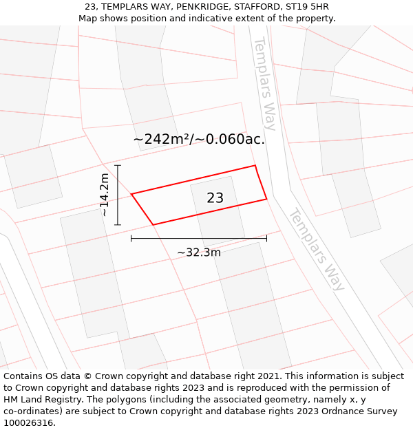 23, TEMPLARS WAY, PENKRIDGE, STAFFORD, ST19 5HR: Plot and title map