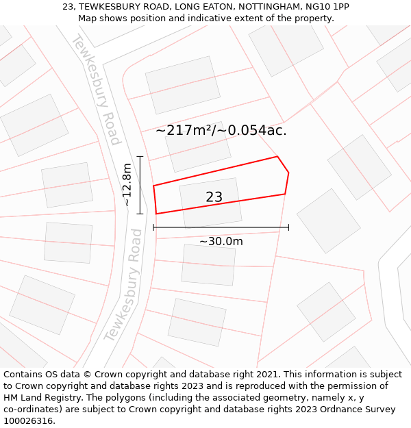 23, TEWKESBURY ROAD, LONG EATON, NOTTINGHAM, NG10 1PP: Plot and title map