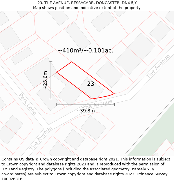 23, THE AVENUE, BESSACARR, DONCASTER, DN4 5JY: Plot and title map