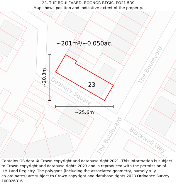 23, THE BOULEVARD, BOGNOR REGIS, PO21 5BS: Plot and title map