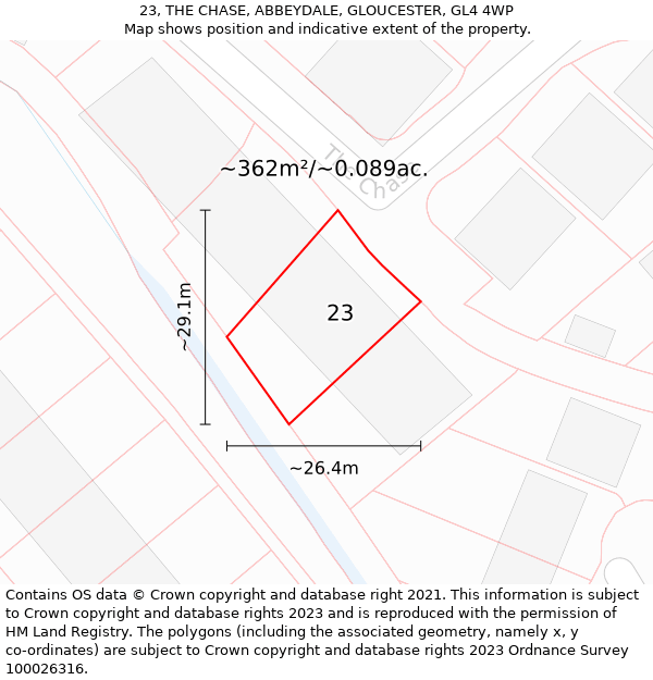 23, THE CHASE, ABBEYDALE, GLOUCESTER, GL4 4WP: Plot and title map