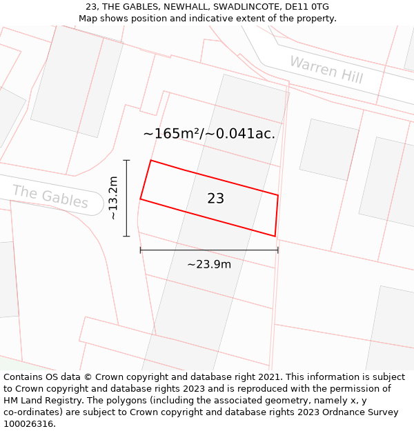 23, THE GABLES, NEWHALL, SWADLINCOTE, DE11 0TG: Plot and title map