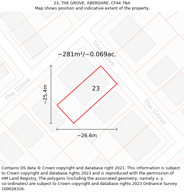 23, THE GROVE, ABERDARE, CF44 7NA: Plot and title map