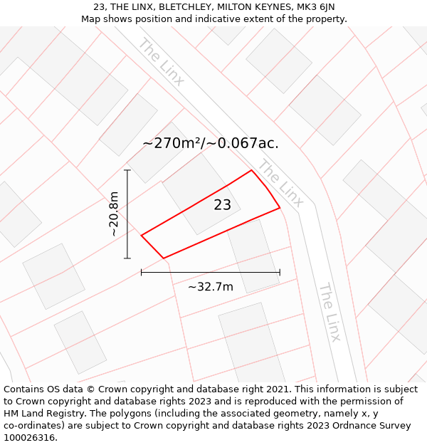 23, THE LINX, BLETCHLEY, MILTON KEYNES, MK3 6JN: Plot and title map