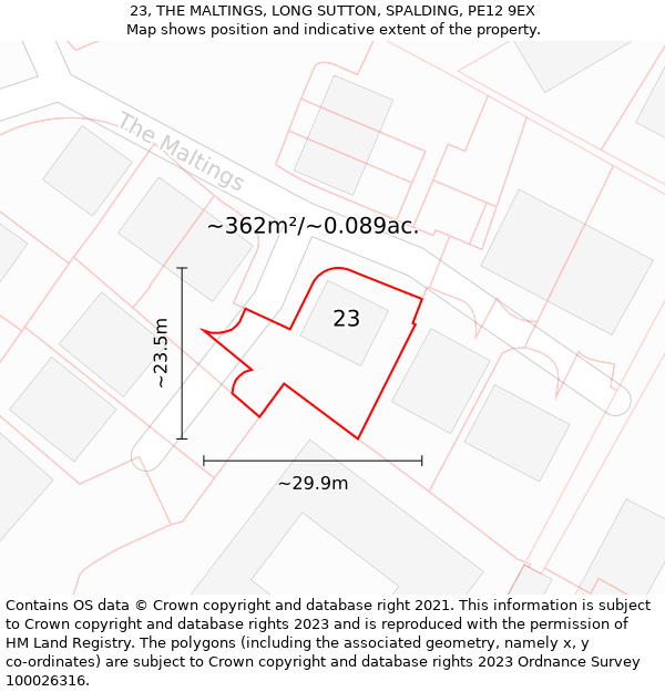 23, THE MALTINGS, LONG SUTTON, SPALDING, PE12 9EX: Plot and title map