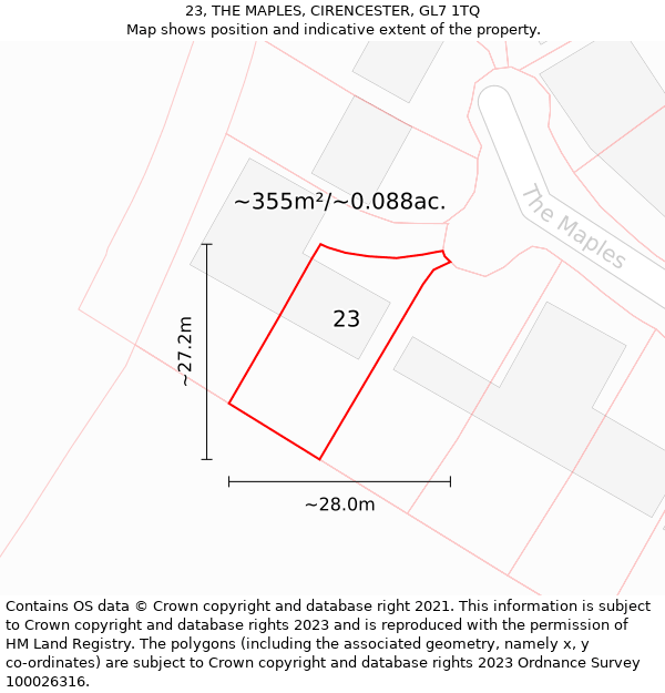 23, THE MAPLES, CIRENCESTER, GL7 1TQ: Plot and title map