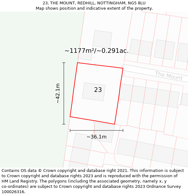 23, THE MOUNT, REDHILL, NOTTINGHAM, NG5 8LU: Plot and title map