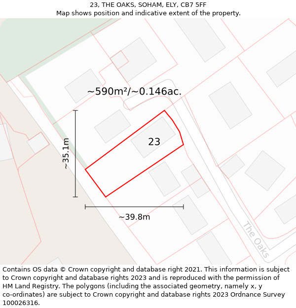 23, THE OAKS, SOHAM, ELY, CB7 5FF: Plot and title map