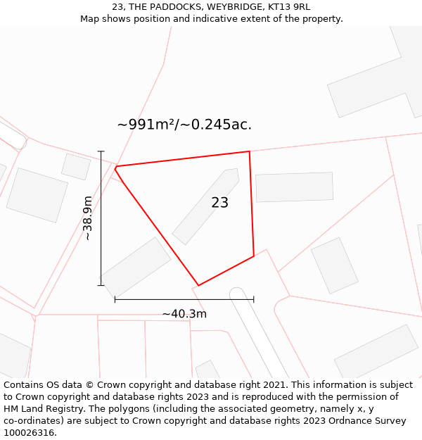 23, THE PADDOCKS, WEYBRIDGE, KT13 9RL: Plot and title map