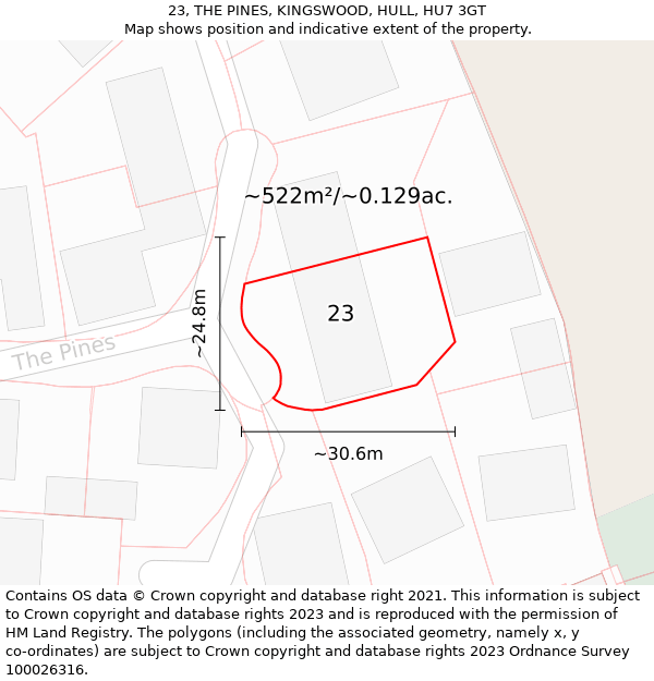 23, THE PINES, KINGSWOOD, HULL, HU7 3GT: Plot and title map