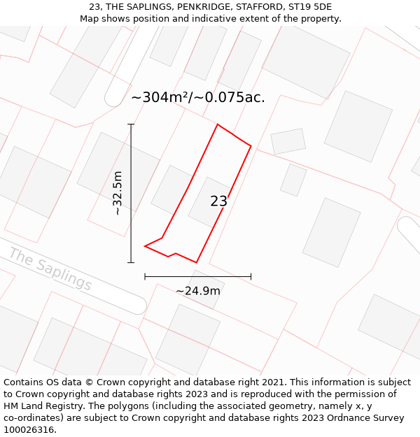 23, THE SAPLINGS, PENKRIDGE, STAFFORD, ST19 5DE: Plot and title map