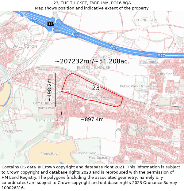 23, THE THICKET, FAREHAM, PO16 8QA: Plot and title map