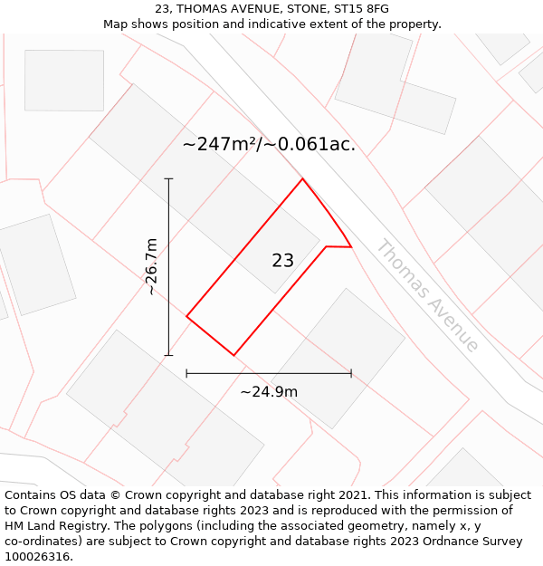 23, THOMAS AVENUE, STONE, ST15 8FG: Plot and title map