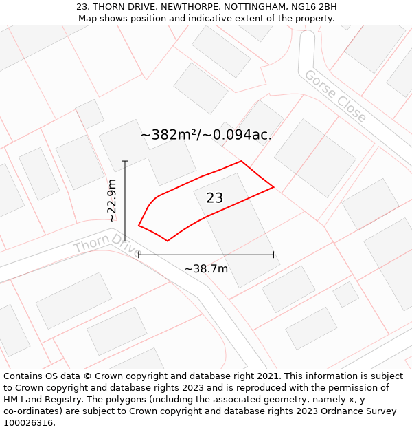 23, THORN DRIVE, NEWTHORPE, NOTTINGHAM, NG16 2BH: Plot and title map