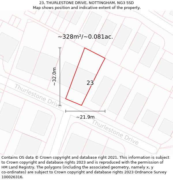 23, THURLESTONE DRIVE, NOTTINGHAM, NG3 5SD: Plot and title map