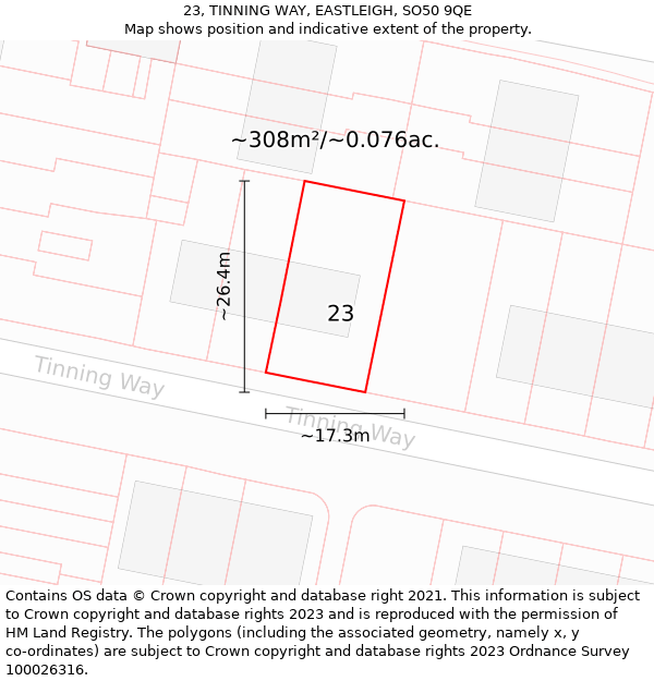 23, TINNING WAY, EASTLEIGH, SO50 9QE: Plot and title map