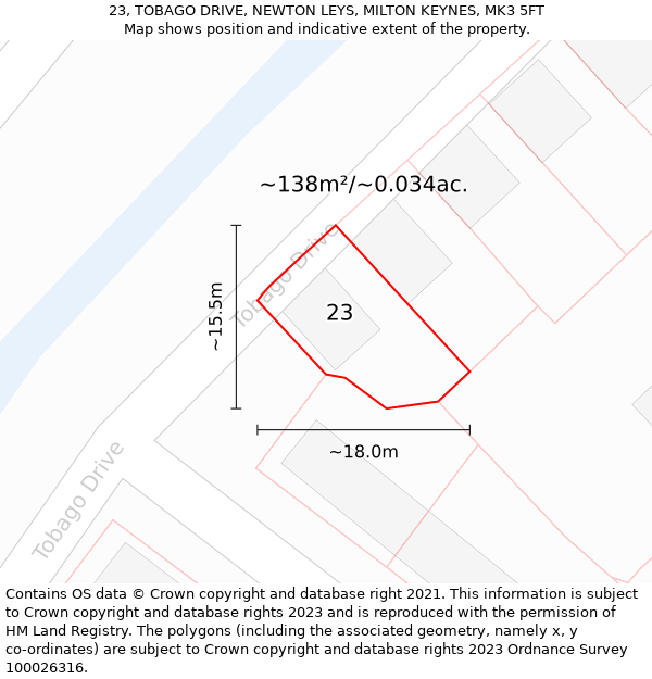 23, TOBAGO DRIVE, NEWTON LEYS, MILTON KEYNES, MK3 5FT: Plot and title map