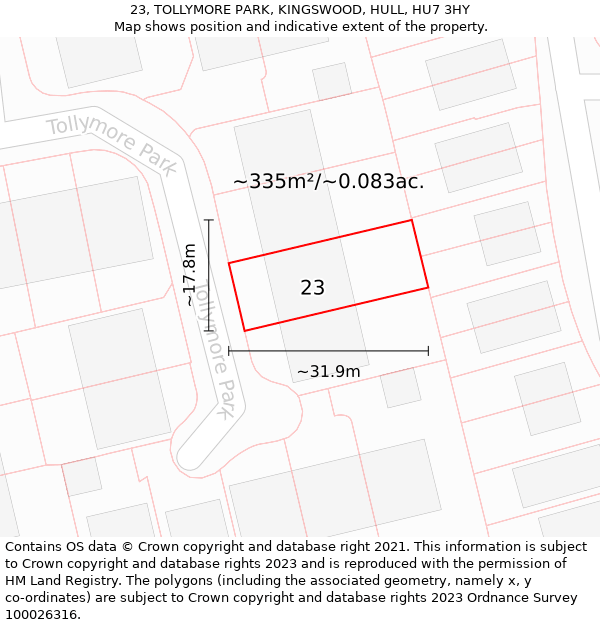 23, TOLLYMORE PARK, KINGSWOOD, HULL, HU7 3HY: Plot and title map