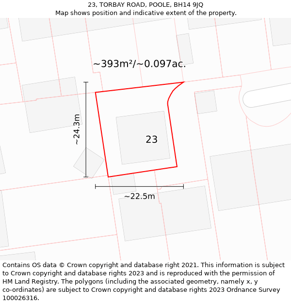 23, TORBAY ROAD, POOLE, BH14 9JQ: Plot and title map