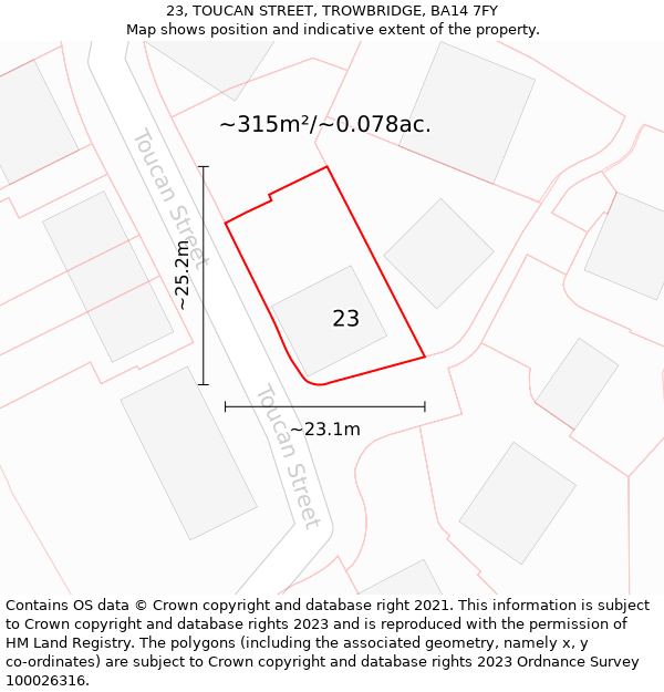 23, TOUCAN STREET, TROWBRIDGE, BA14 7FY: Plot and title map