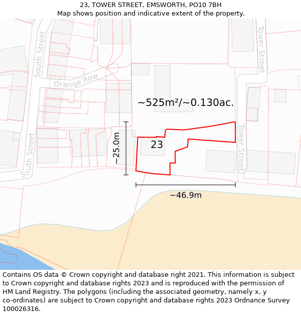 23, TOWER STREET, EMSWORTH, PO10 7BH: Plot and title map