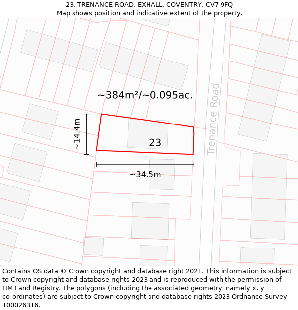 23, TRENANCE ROAD, EXHALL, COVENTRY, CV7 9FQ: Plot and title map