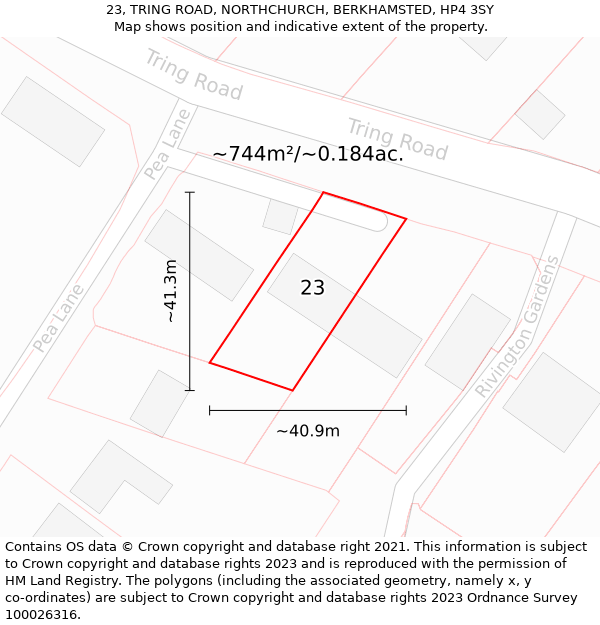 23, TRING ROAD, NORTHCHURCH, BERKHAMSTED, HP4 3SY: Plot and title map