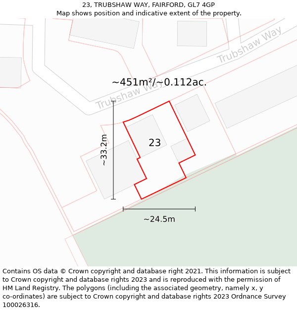 23, TRUBSHAW WAY, FAIRFORD, GL7 4GP: Plot and title map