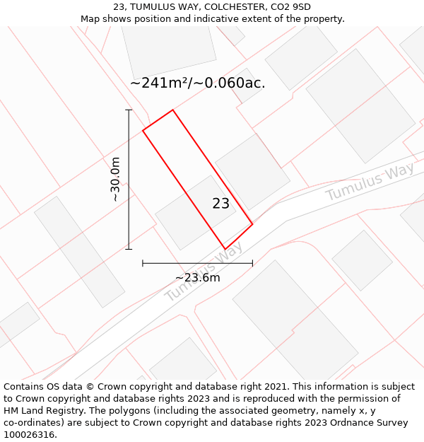 23, TUMULUS WAY, COLCHESTER, CO2 9SD: Plot and title map