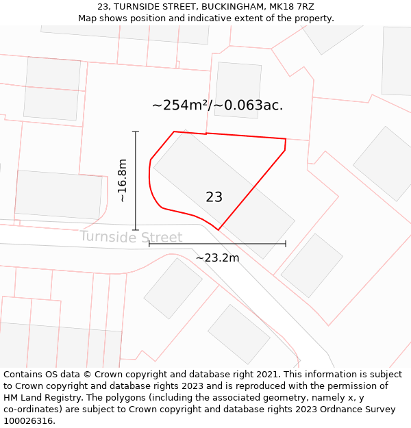 23, TURNSIDE STREET, BUCKINGHAM, MK18 7RZ: Plot and title map