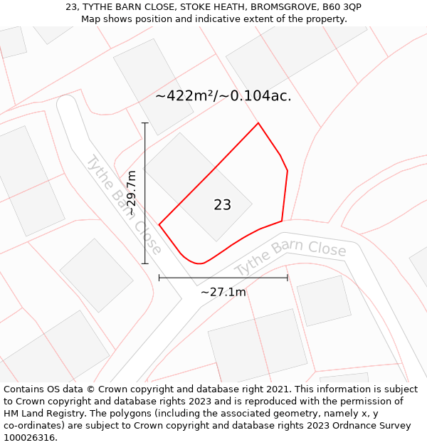 23, TYTHE BARN CLOSE, STOKE HEATH, BROMSGROVE, B60 3QP: Plot and title map