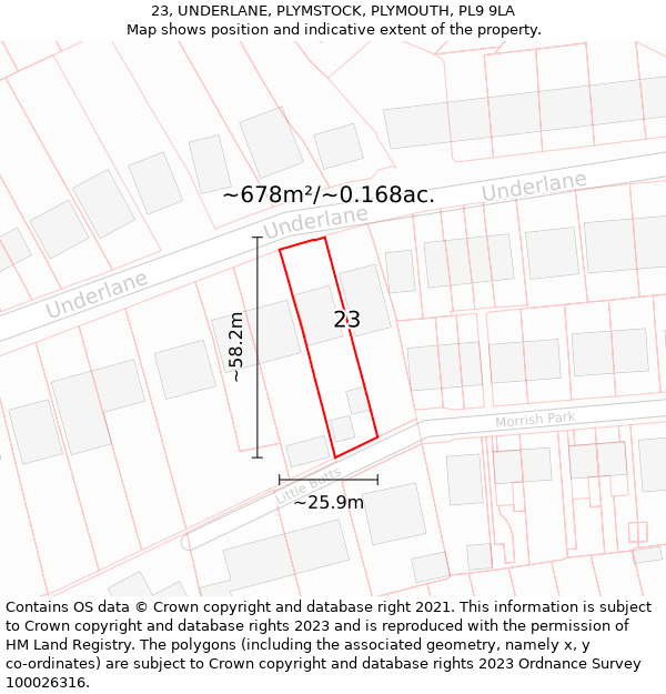 23, UNDERLANE, PLYMSTOCK, PLYMOUTH, PL9 9LA: Plot and title map