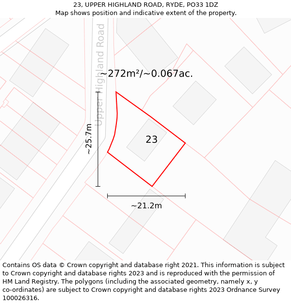 23, UPPER HIGHLAND ROAD, RYDE, PO33 1DZ: Plot and title map