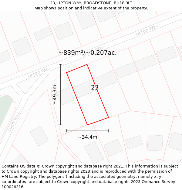 23, UPTON WAY, BROADSTONE, BH18 9LT: Plot and title map