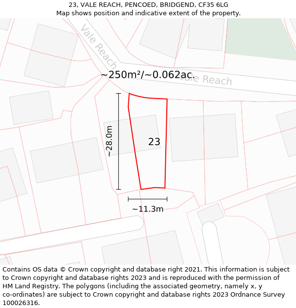23, VALE REACH, PENCOED, BRIDGEND, CF35 6LG: Plot and title map