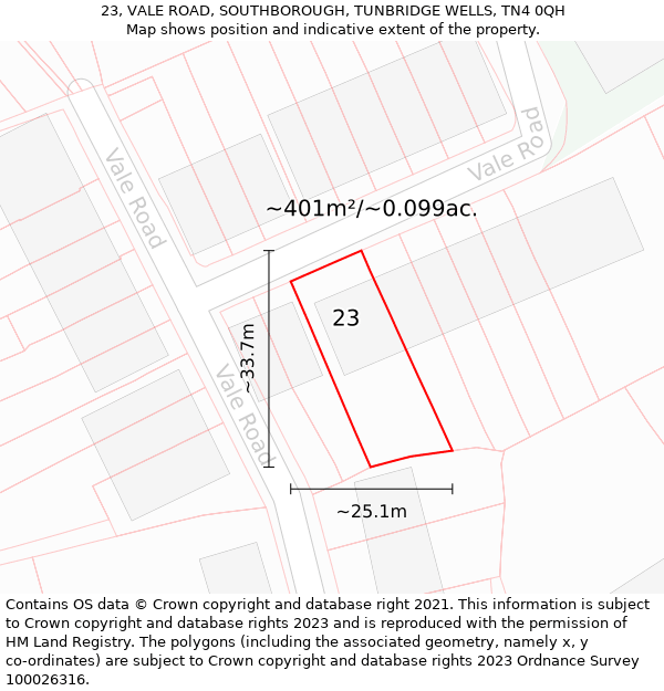 23, VALE ROAD, SOUTHBOROUGH, TUNBRIDGE WELLS, TN4 0QH: Plot and title map