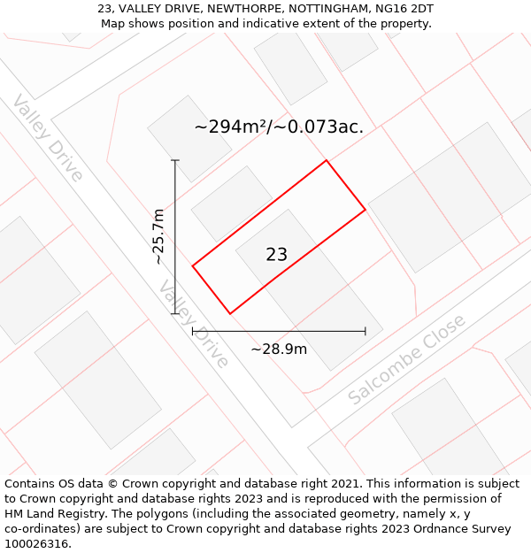 23, VALLEY DRIVE, NEWTHORPE, NOTTINGHAM, NG16 2DT: Plot and title map