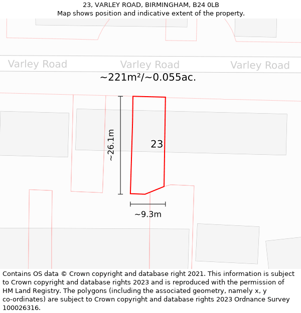 23, VARLEY ROAD, BIRMINGHAM, B24 0LB: Plot and title map