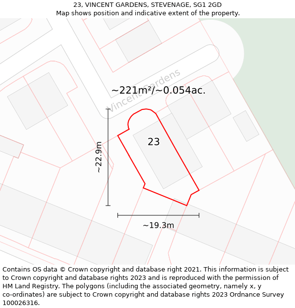 23, VINCENT GARDENS, STEVENAGE, SG1 2GD: Plot and title map