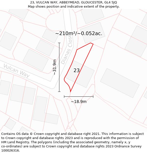 23, VULCAN WAY, ABBEYMEAD, GLOUCESTER, GL4 5JQ: Plot and title map