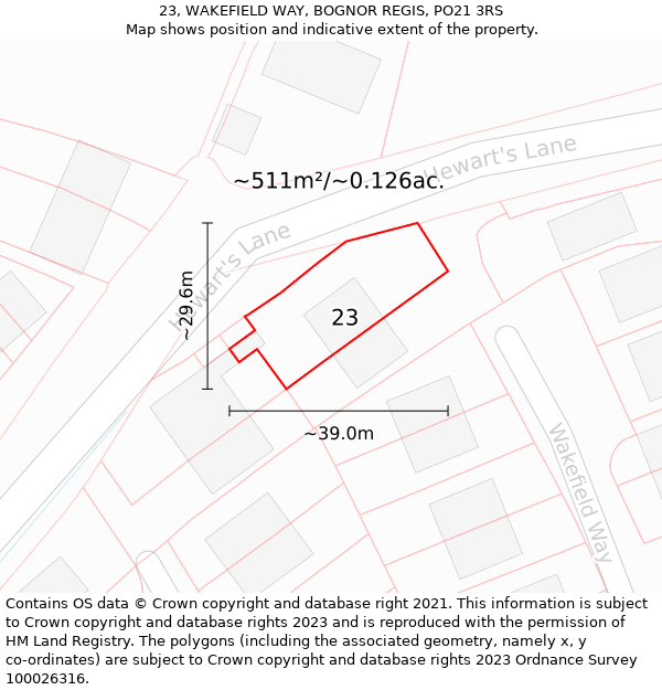 23, WAKEFIELD WAY, BOGNOR REGIS, PO21 3RS: Plot and title map