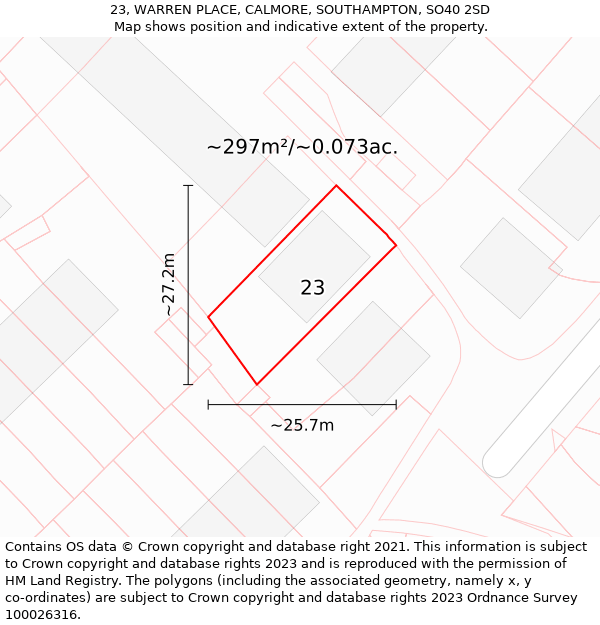 23, WARREN PLACE, CALMORE, SOUTHAMPTON, SO40 2SD: Plot and title map